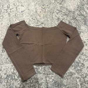 Brandy Melville Brown Off-Shoulder Long Sleeve Crop Top